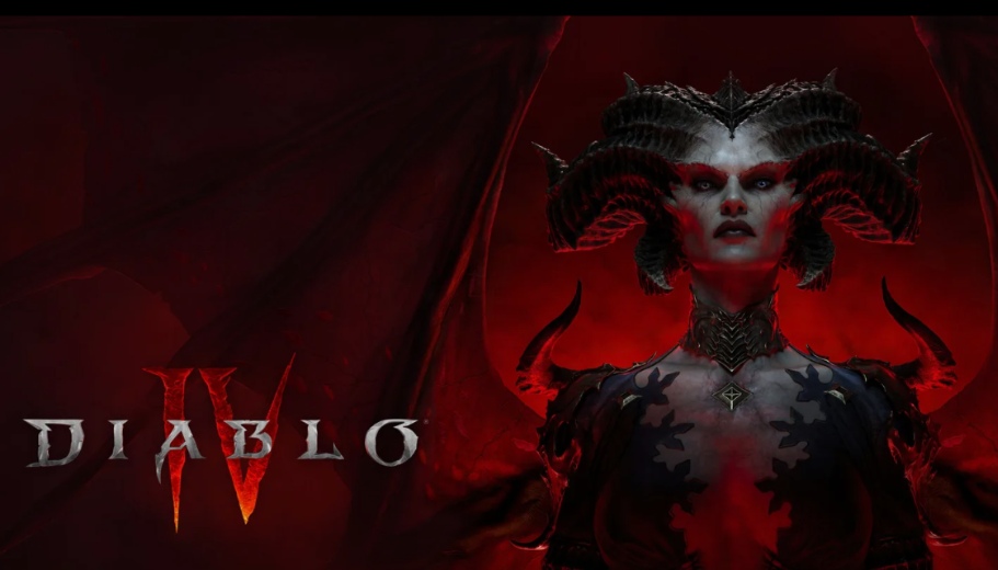 A fierce, demonic character with large horns from Diablo IV