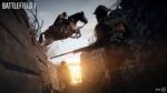Battlefield 1 promotional art showing a WWI trench scene with a horseman leaping over soldiers amid barbed wire and an explosion, with DICE and EA logos.
