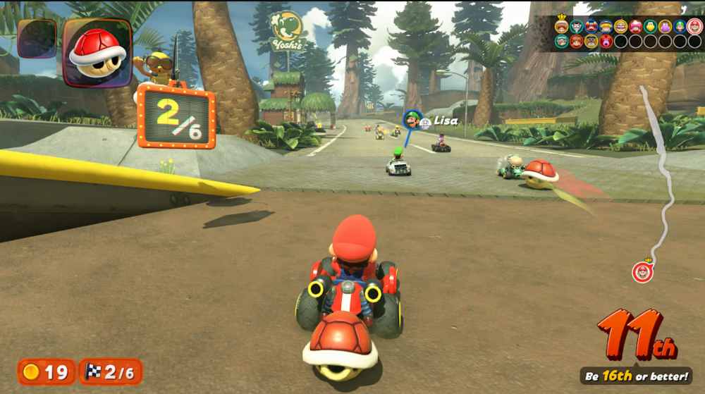 Mario Kart World Knockout Tour gameplay showing 24 racers approaching a checkpoint with elimination indicators on screen