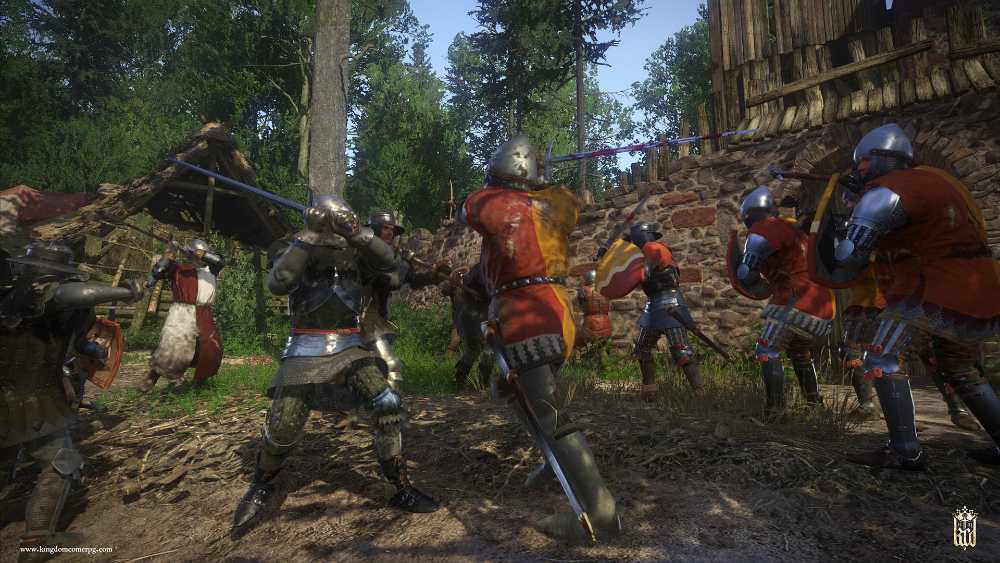 Kingdom Come Deliverance gameplay screenshot showing medieval Bohemian landscape with castle and forest terrain in high resolution