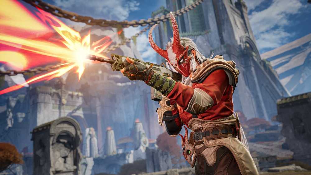 Highguard gameplay screenshot showing Warden characters in combat on mythical fantasy landscape with magical abilities and gunplay mechanics