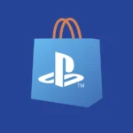 PlayStation Store promotional banner displaying the digital storefront branding on a blue background