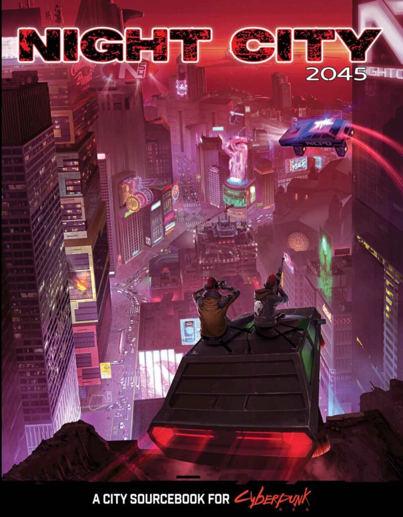 Night City 2045 sourcebook cover art for Cyberpunk RED tabletop RPG by R. Talsorian Games