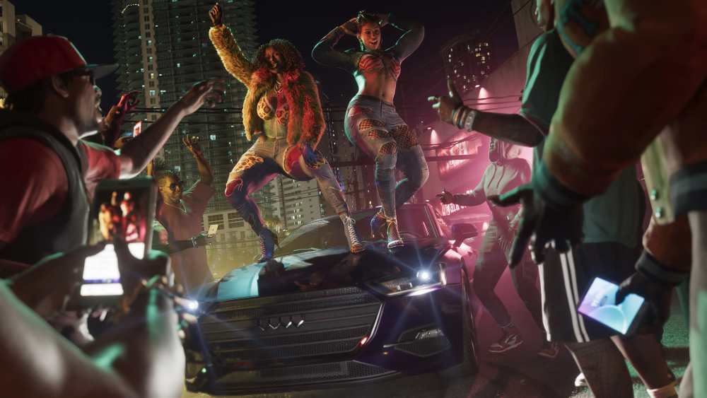 Official GTA VI screenshot of Real Dimez characters Bae-Luxe and Roxy from Rockstar Games press assets released May 2025