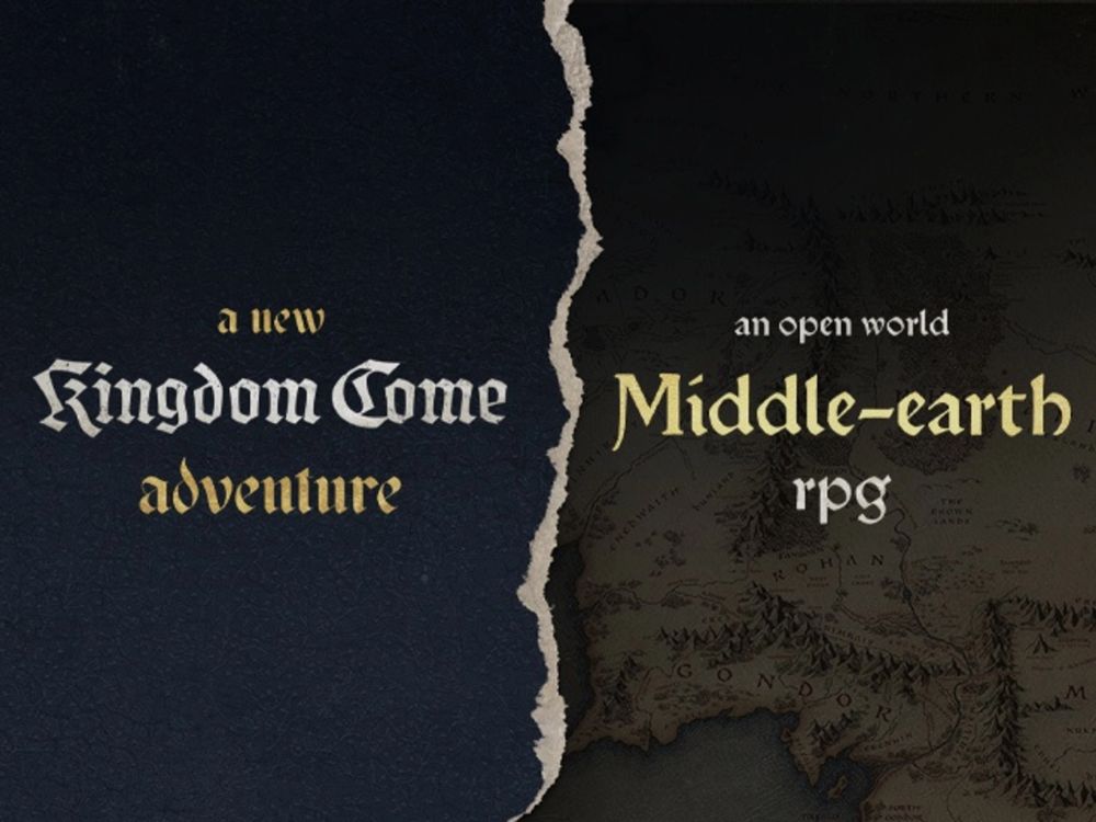 Warhorse Studios official announcement artwork for open-world Middle-earth RPG and new Kingdom Come adventure, May 20 2026