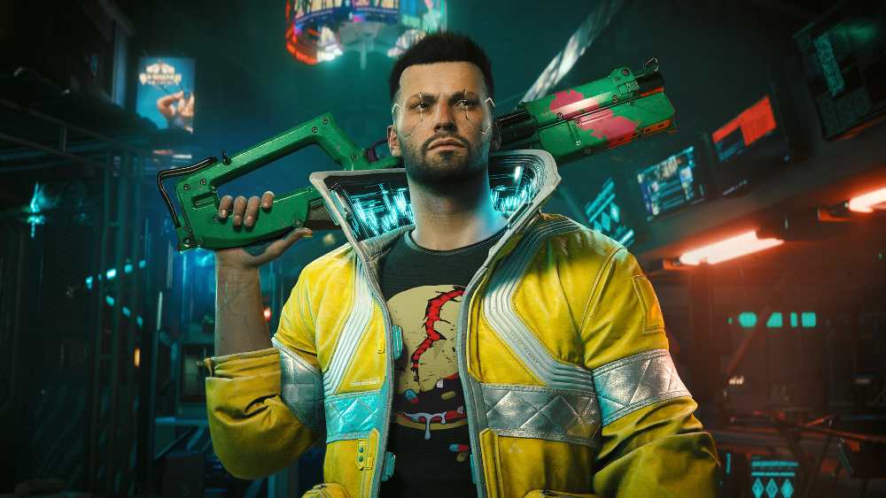 Screenshot from Cyberpunk 2077 showing a character holding the glowing orange Errata thermal katana in a dark, industrial corridor of Night City.