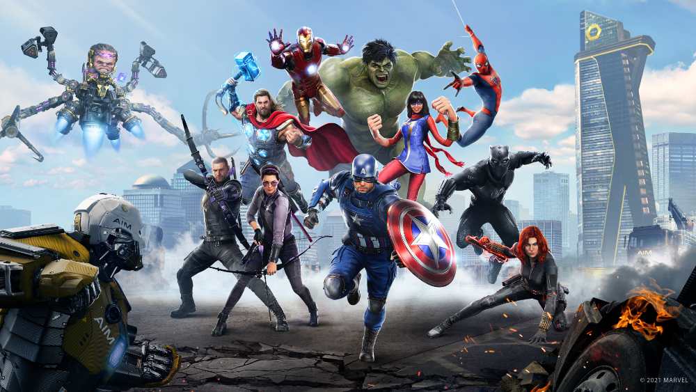Marvel Tōkon Fighting Souls promotional artwork featuring superheroes in battle against a dark red background with the game logo