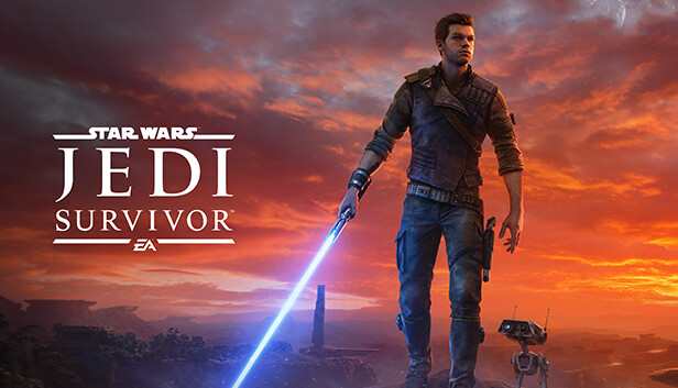Star Wars Jedi Survivor key art featuring Cal Kestis holding a lightsaber alongside his droid BD-1 on an alien planet